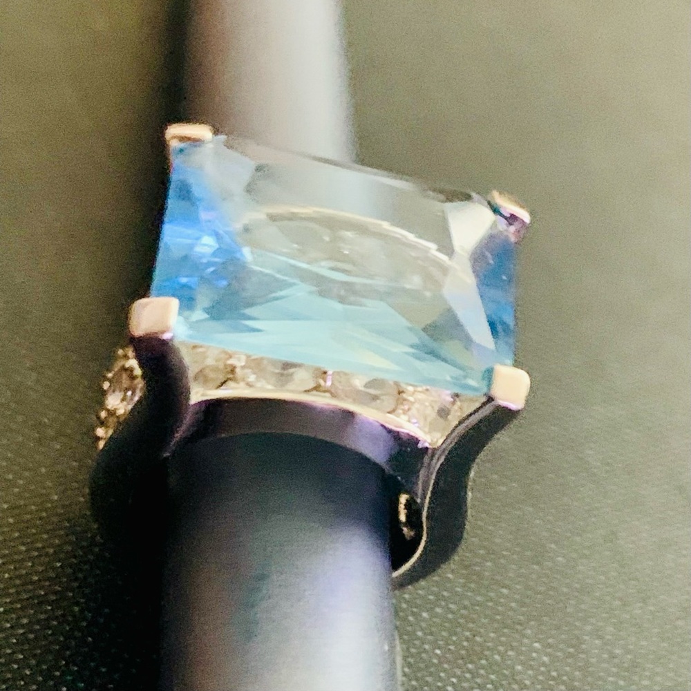 SWAROVSKI AQUAMARINE AND CRYSTAL RHINESTONES COCKTAIL RING SZ US 4.5 - Picture 9 of 12